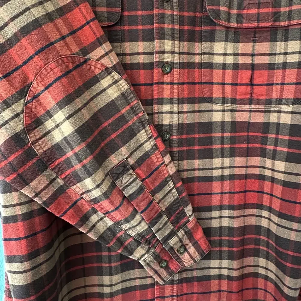 Woolrich Mens Large Red Orange Brown Plaid Classic Long Sleeve Button Work Shirt - Picture 7 of 14